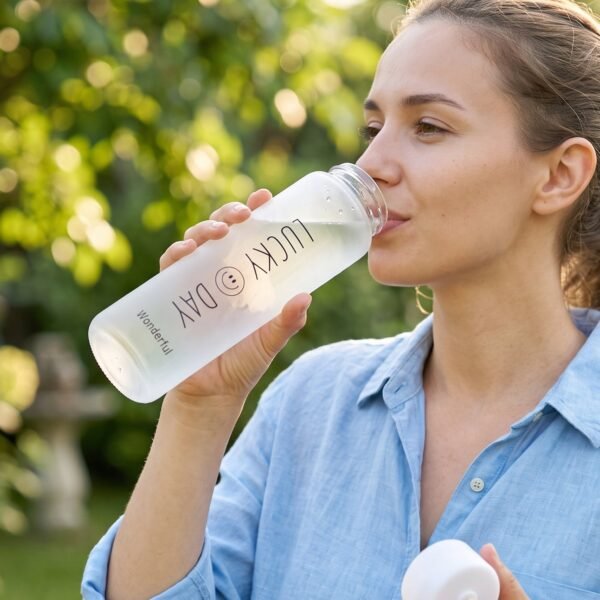 350 ML Frosted Glass Water Bottle Lucky Day Print for Office Travel (1 Pc)