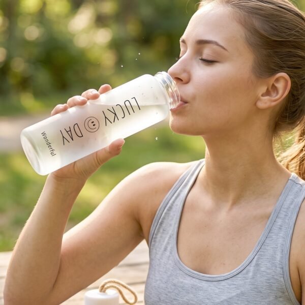 350 ML Frosted Glass Water Bottle Lucky Day Print for Office Travel (1 Pc)