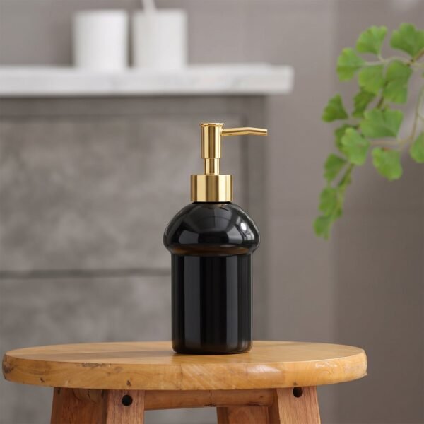 Black Glass Liquid Soap Dispenser Bottle with Gold Pump Refillable (1 Pc)