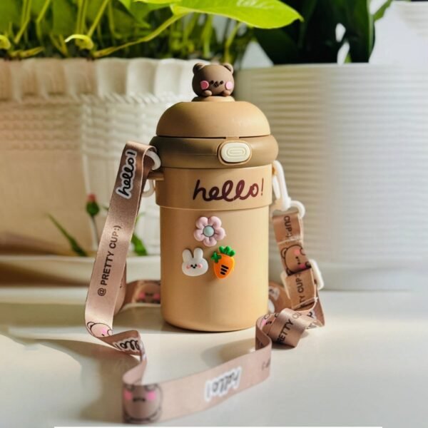 Kids Sipper Water Bottle 450 ml with Bouncing Straw and Carry Strap (1 Pc)