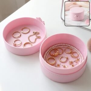 Small Round Storage Box Portable Jewellery Organizer Case with Snap (1 Pc)
