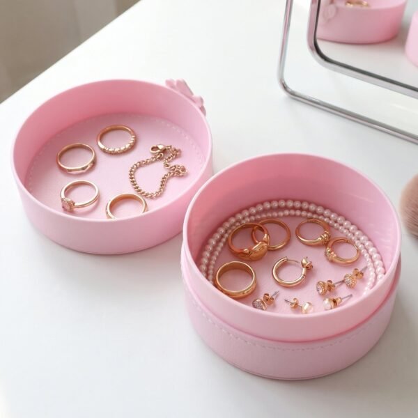 Small Round Storage Box Portable Jewellery Organizer Case with Snap (1 Pc)