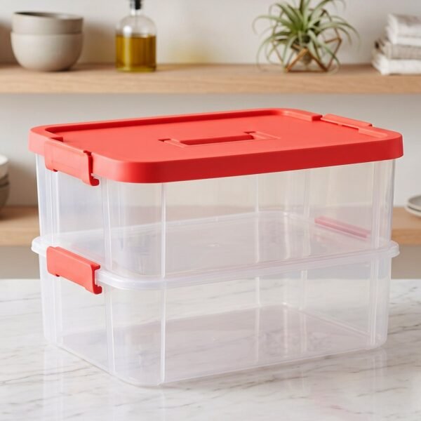 Plastic Transparent Storage Box with Lid 2XL 2 Layer Stackable Organizer (1 Pc)