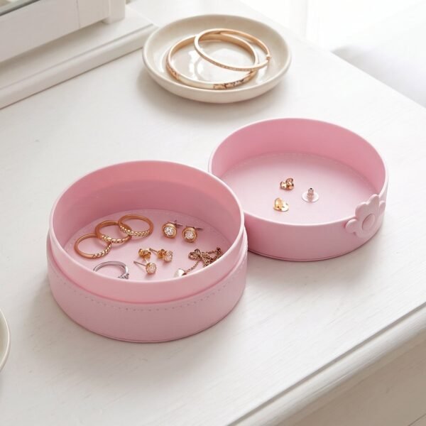Small Round Storage Box Portable Jewellery Organizer Case with Snap (1 Pc)