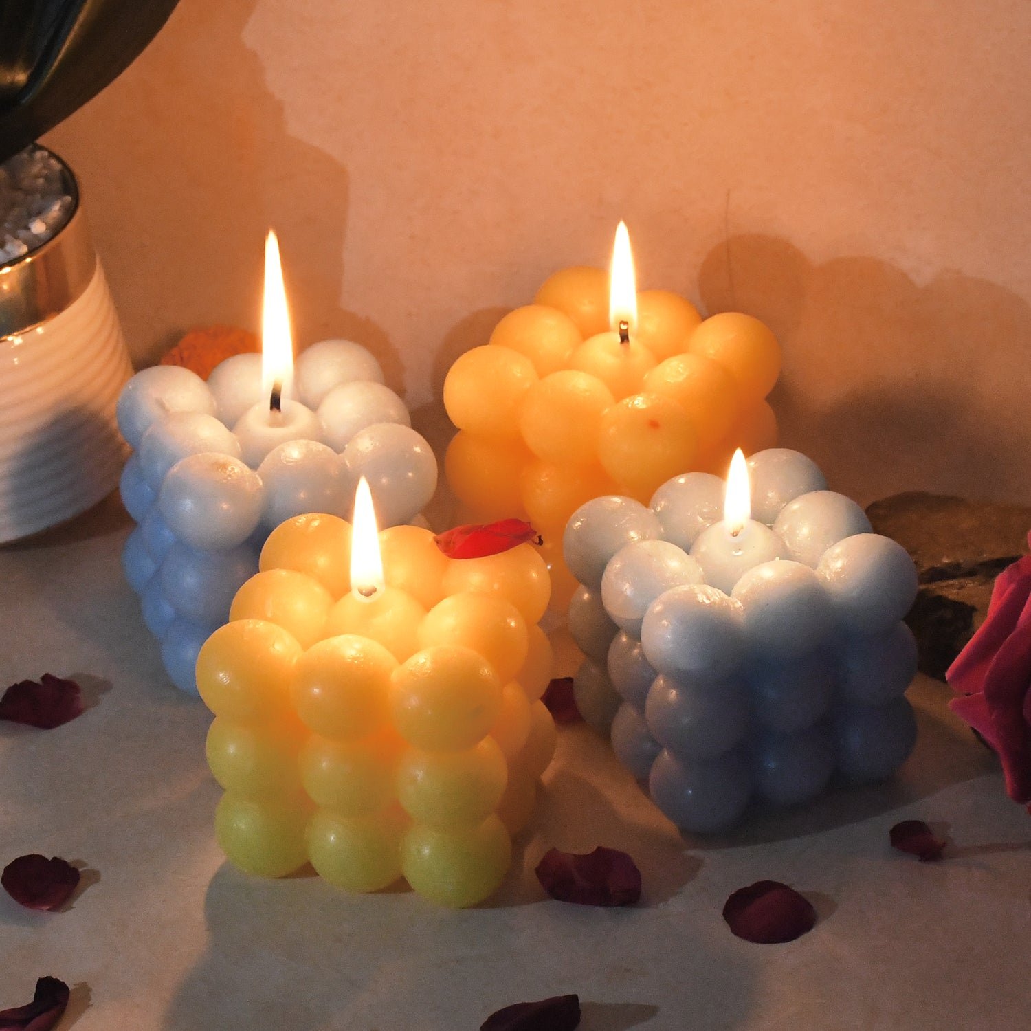 Cube Candles – Colorful Decorative Wax Set of 4