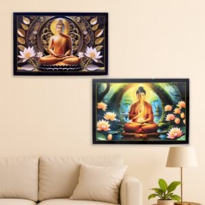 Lord Buddha Wall Painting – Spiritual Decor with Wooden Frame
