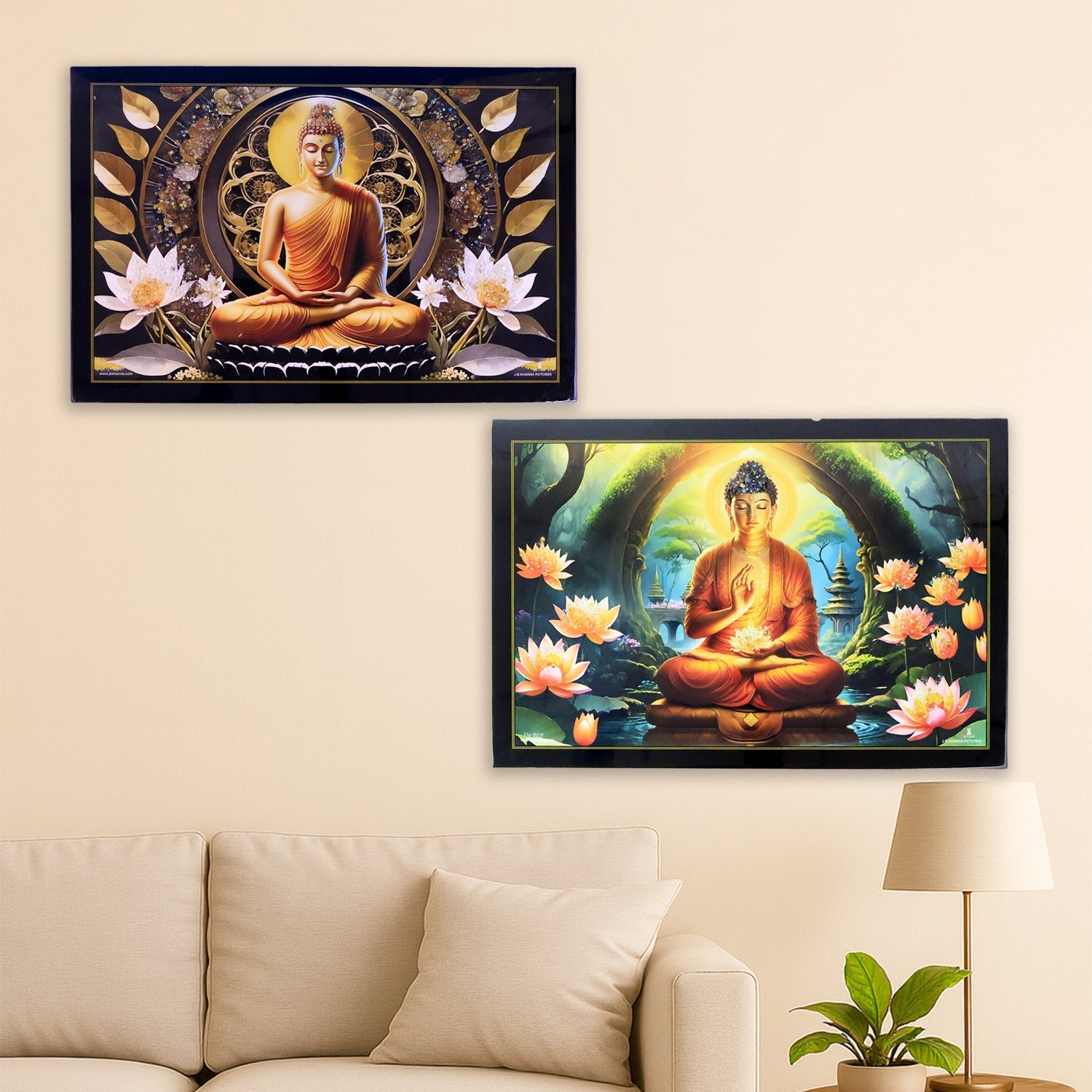 Lord Buddha Wall Painting – Spiritual Decor with Wooden Frame