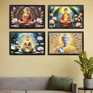Lord Buddha Wall Painting – Spiritual Decor with Wooden Frame