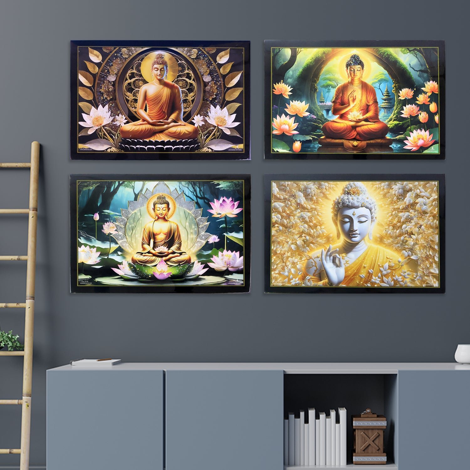 Lord Buddha Wall Painting – Spiritual Decor with Wooden Frame