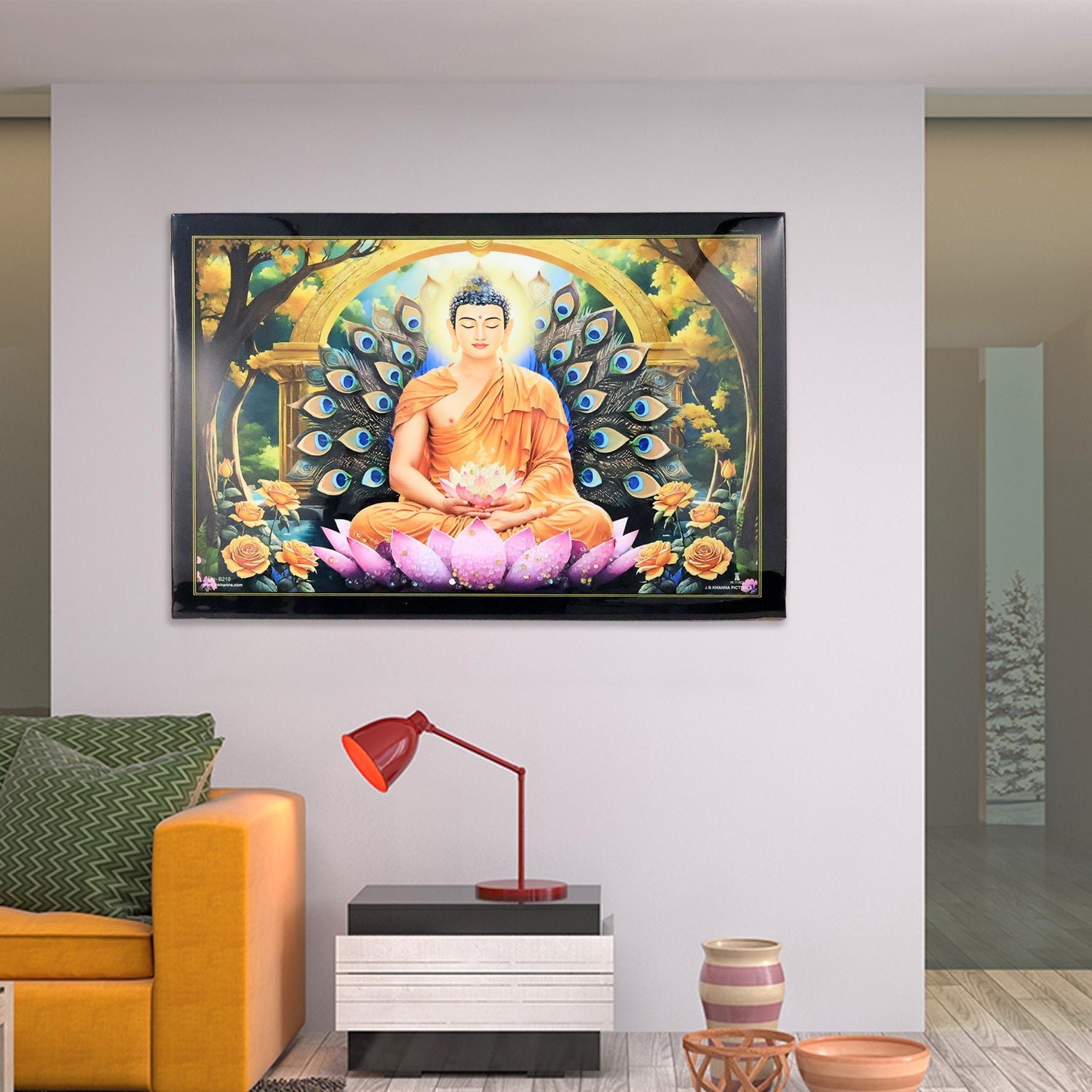 Lord Buddha Wall Painting – Spiritual Decor with Wooden Frame
