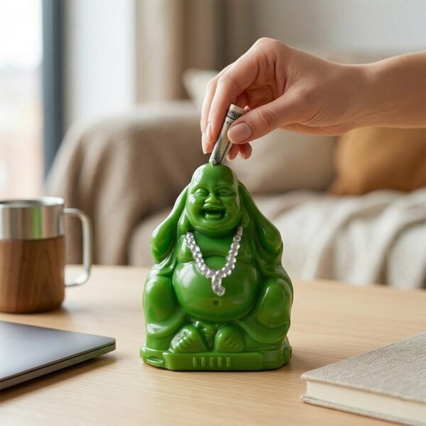 Laughing Buddha Money Bank – Decorative Coin Saving Box for Wealth