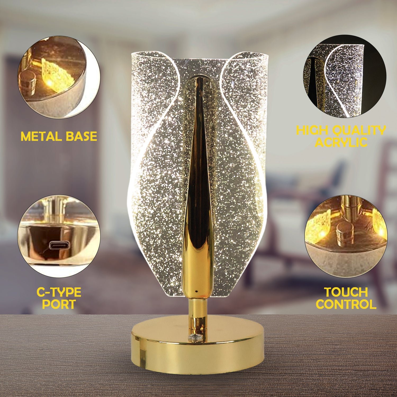 Crystal Table Lamp – Luxury LED with USB Charging