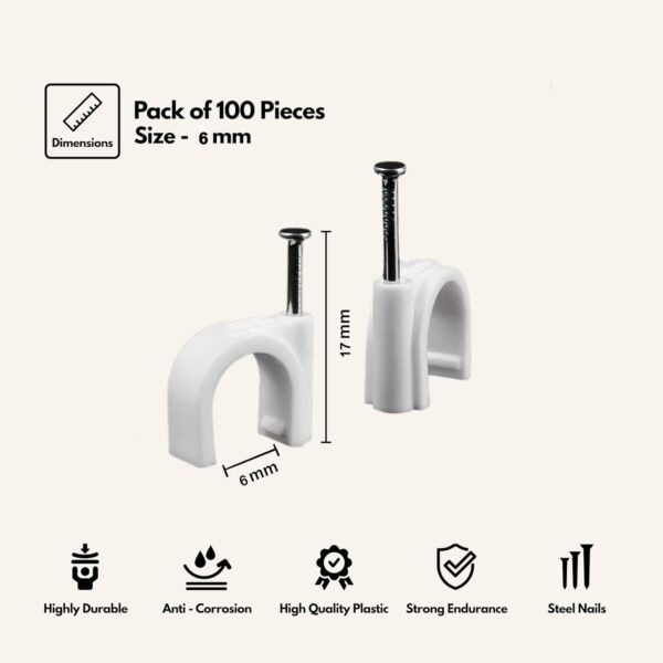 Premium 6mm Cable Management Nail Clips – Easy Wire Organization
