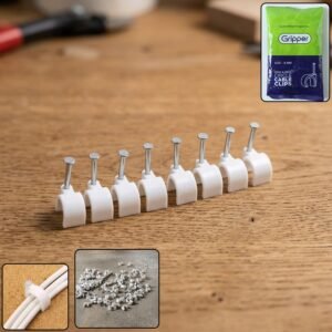 Cable Clip – Heavy Duty 8mm Plastic Clip with Steel Nail for Wiring