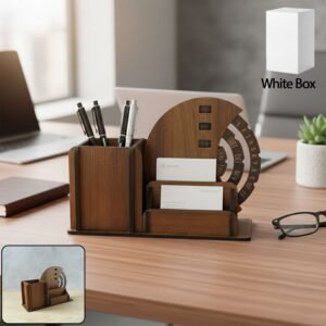 CalendarwithPenStand-WOSKU-01 Wooden Desk Organizer with Rotating Calendar for Office