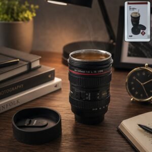 Camera Lens Coffee Mug – 350ml Travel Flask for Photographers