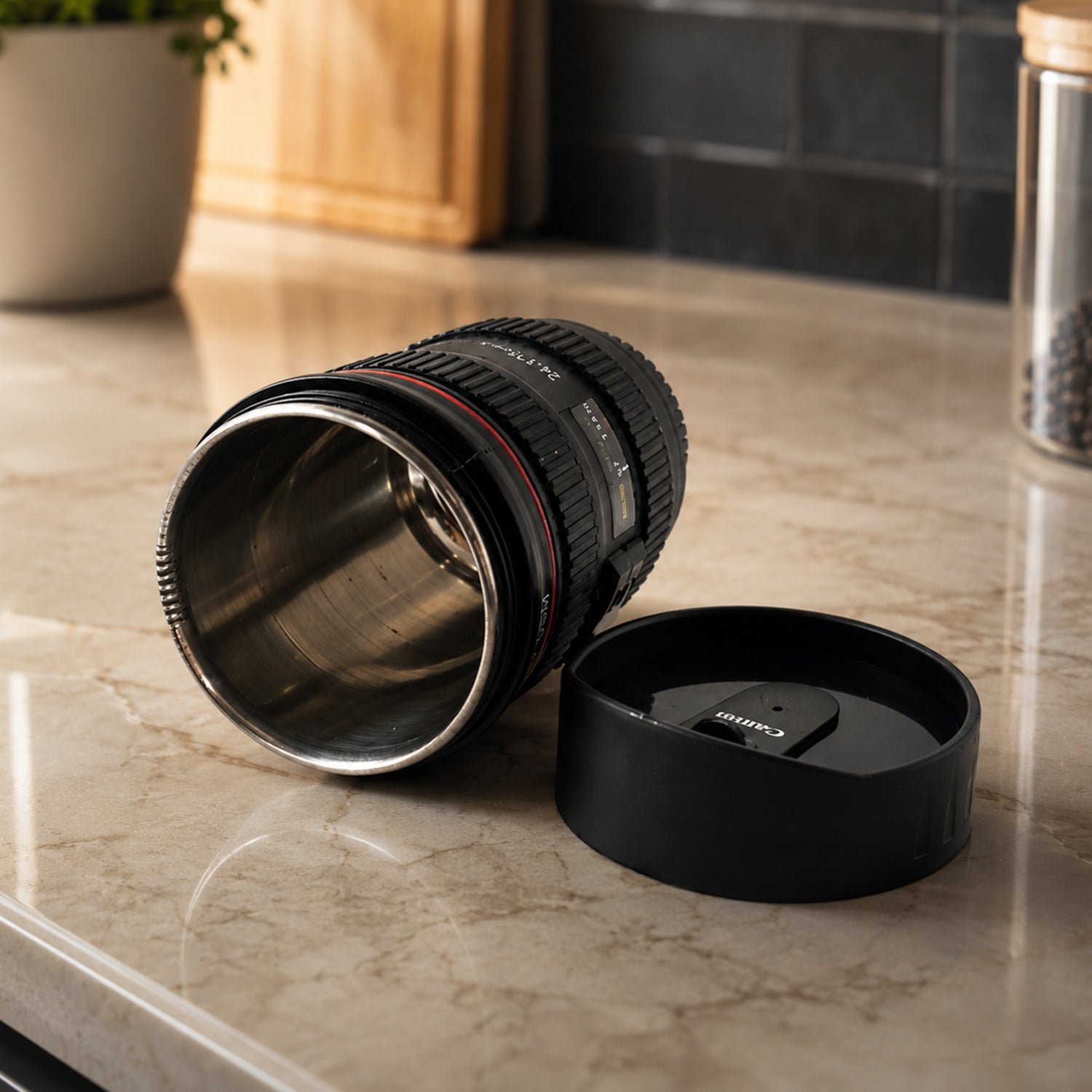 Camera Lens Coffee Mug – 350ml Travel Flask for Photographers