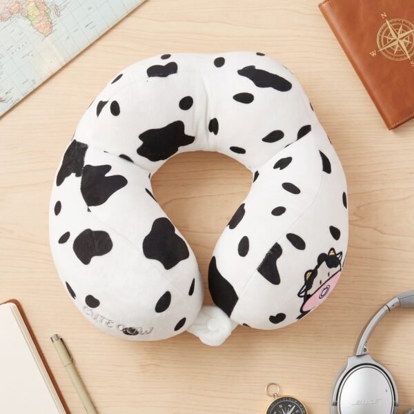U-Shaped Travel Neck Pillow, Cute Cow Print Soft Plush Pillow for Travel (1 Pc)
