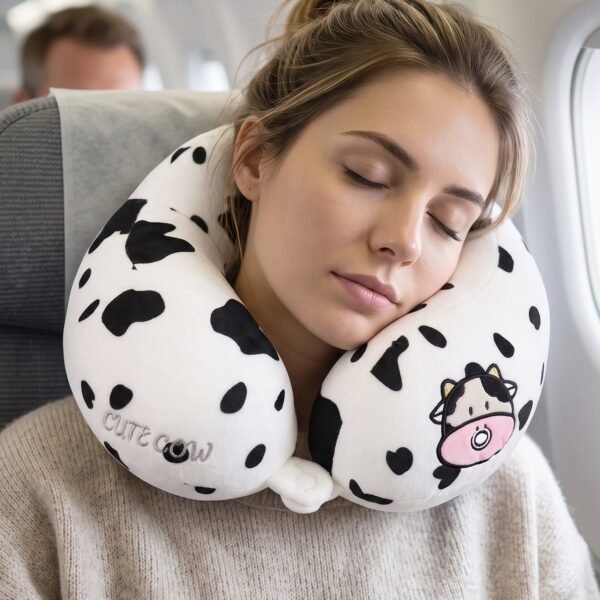 U-Shaped Travel Neck Pillow, Cute Cow Print Soft Plush Pillow for Travel (1 Pc)