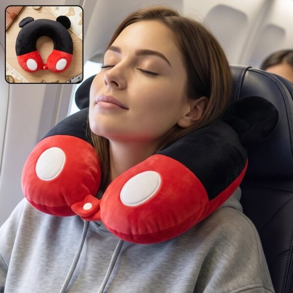 U-Shaped Travel Neck Pillow, Cute Character Soft Plush Pillow with Ears (1 Pc)