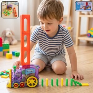 Automatic Domino Laying Train Engine Toy with Light and Music for K...