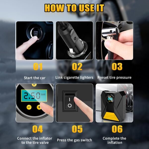 Car Tyre Air Compressor – Mini Digital Portable Pump with LCD