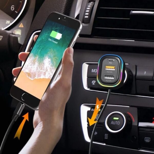 CarUsbCharger-03 RGB Breathing Light Car USB Charger – Multi Port Fast Charging