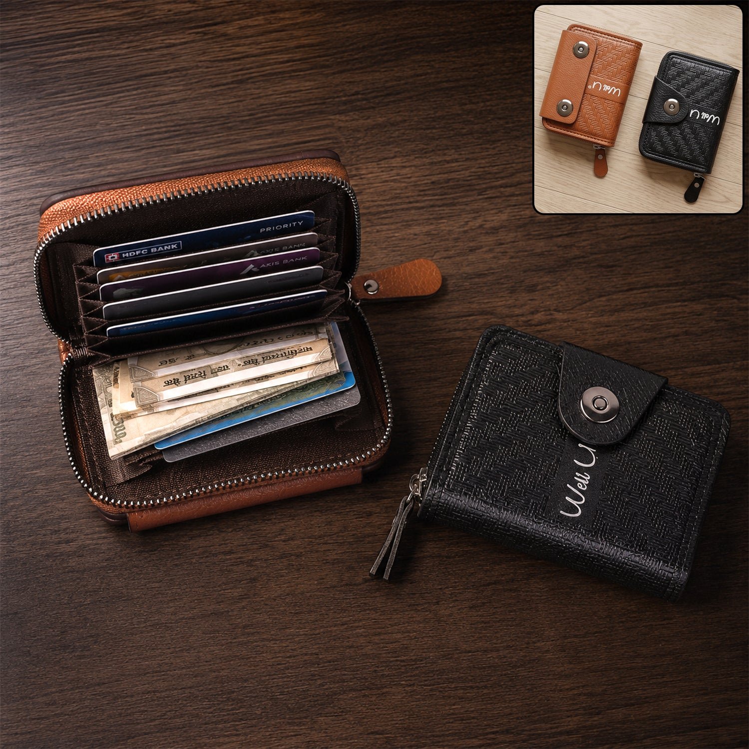 CardWalletcombo-01 Black Zip-Around Card Holder Wallet – Secure Multi-Card Organizer