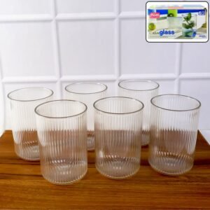 Plastic Glass Set – 6 Tall Ribbed 300ml Unbreakable Glasses