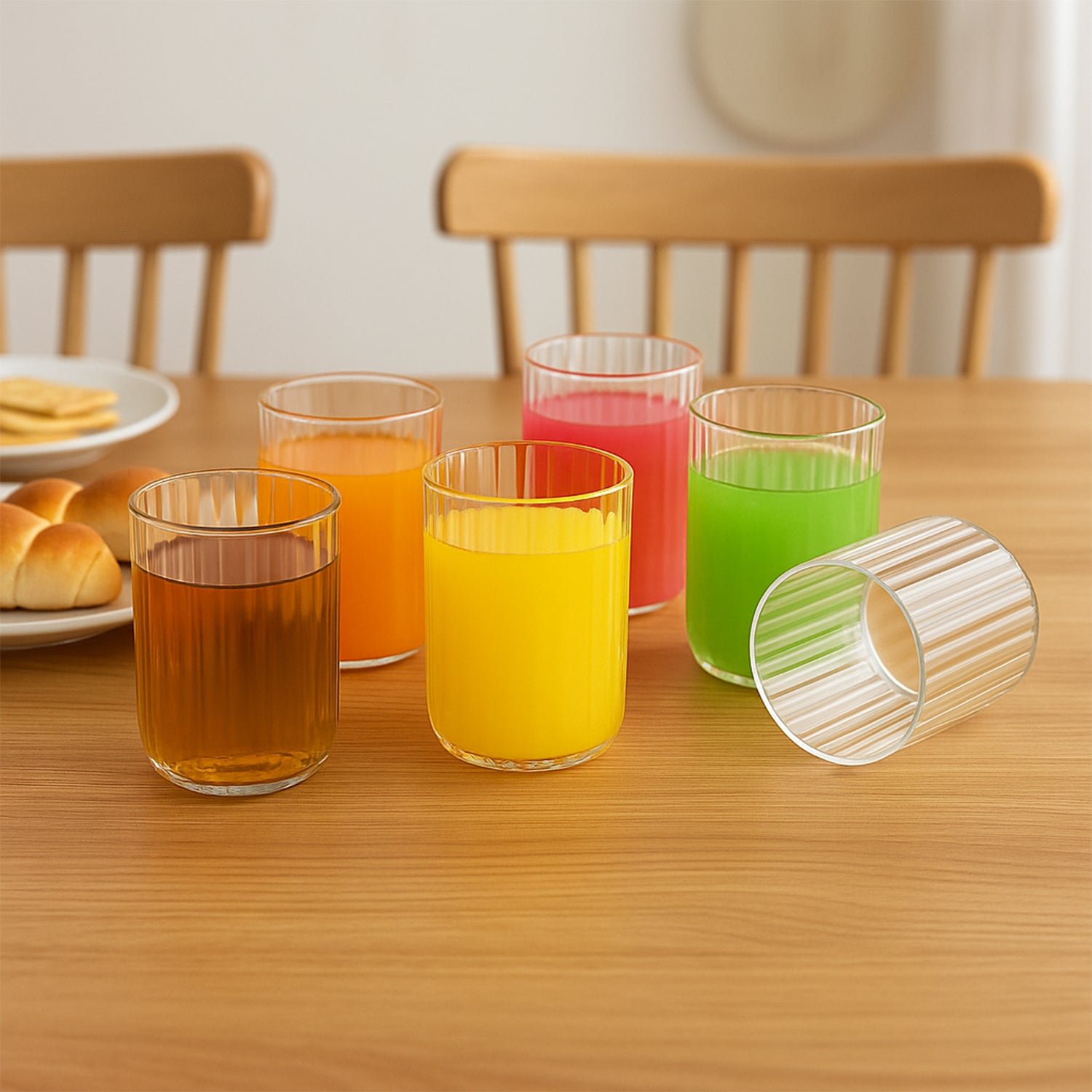 Plastic Glass Set – 6 Tall Ribbed 300ml Unbreakable Glasses