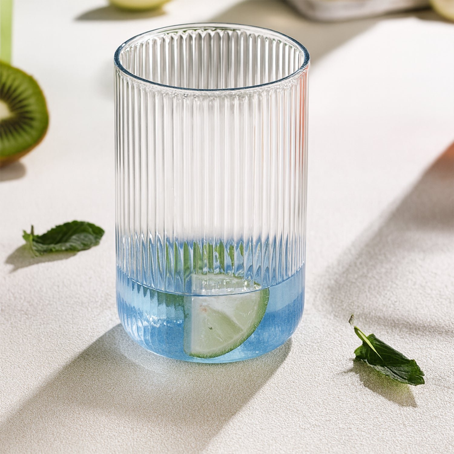 Plastic Glass Set – 6 Tall Ribbed 300ml Unbreakable Glasses