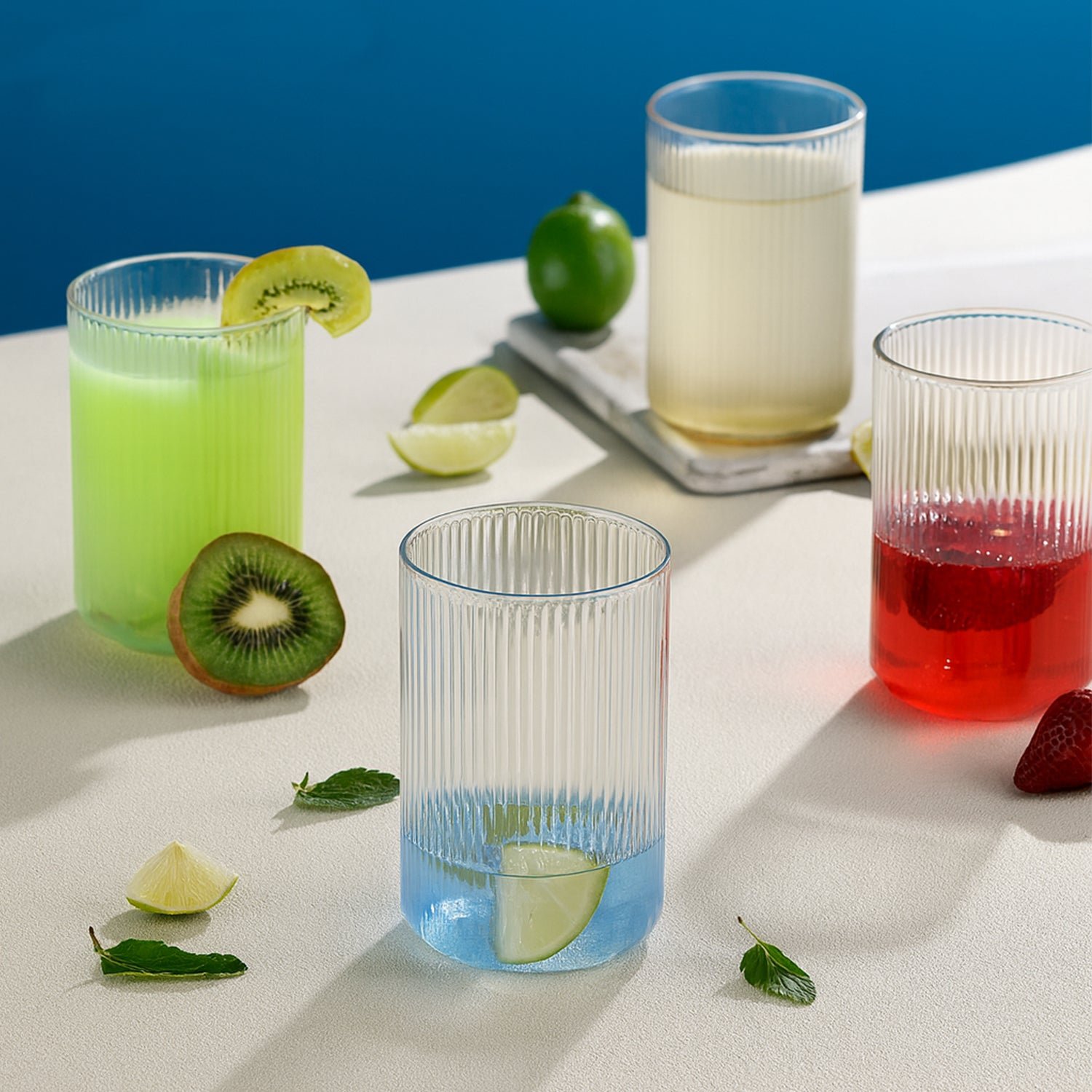 Plastic Glass Set – 6 Tall Ribbed 300ml Unbreakable Glasses