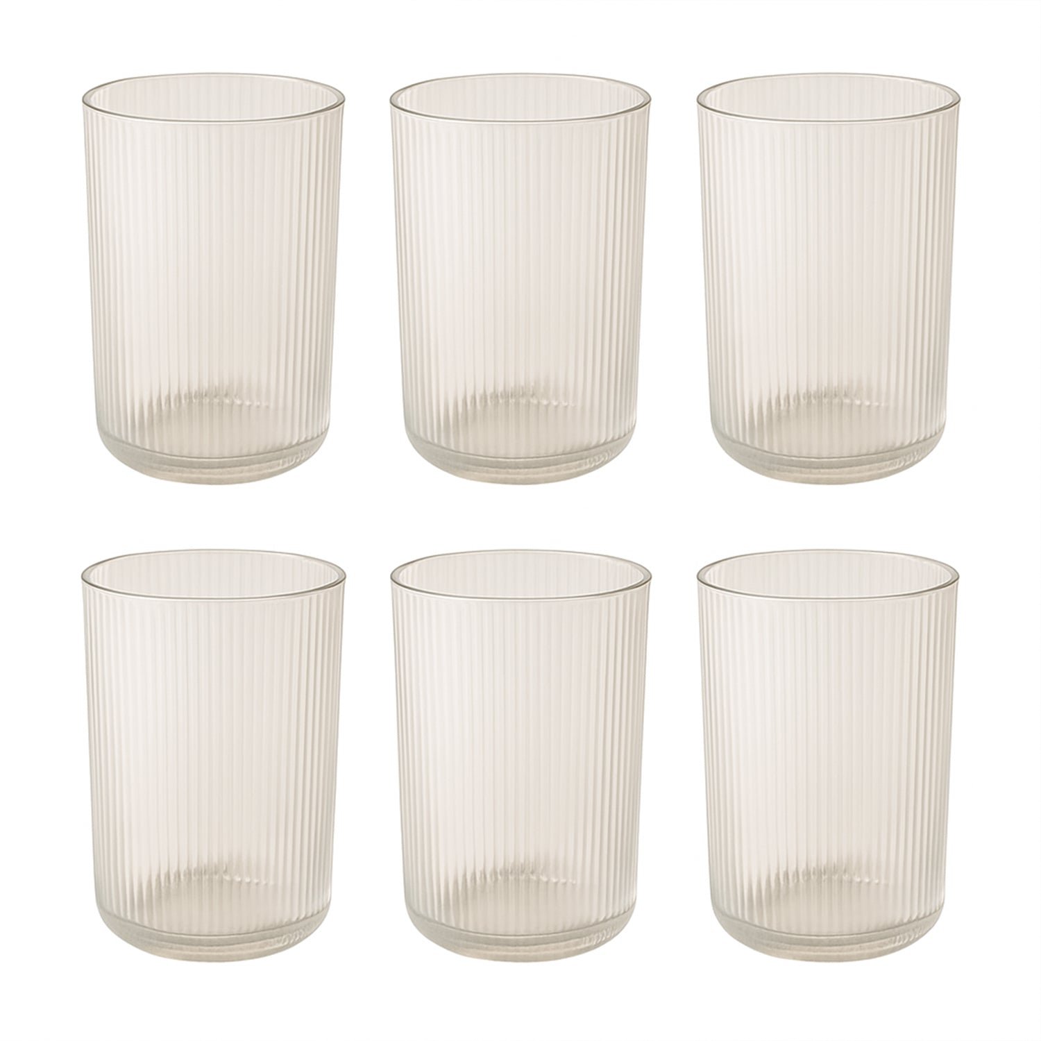 Plastic Glass Set – 6 Tall Ribbed 300ml Unbreakable Glasses