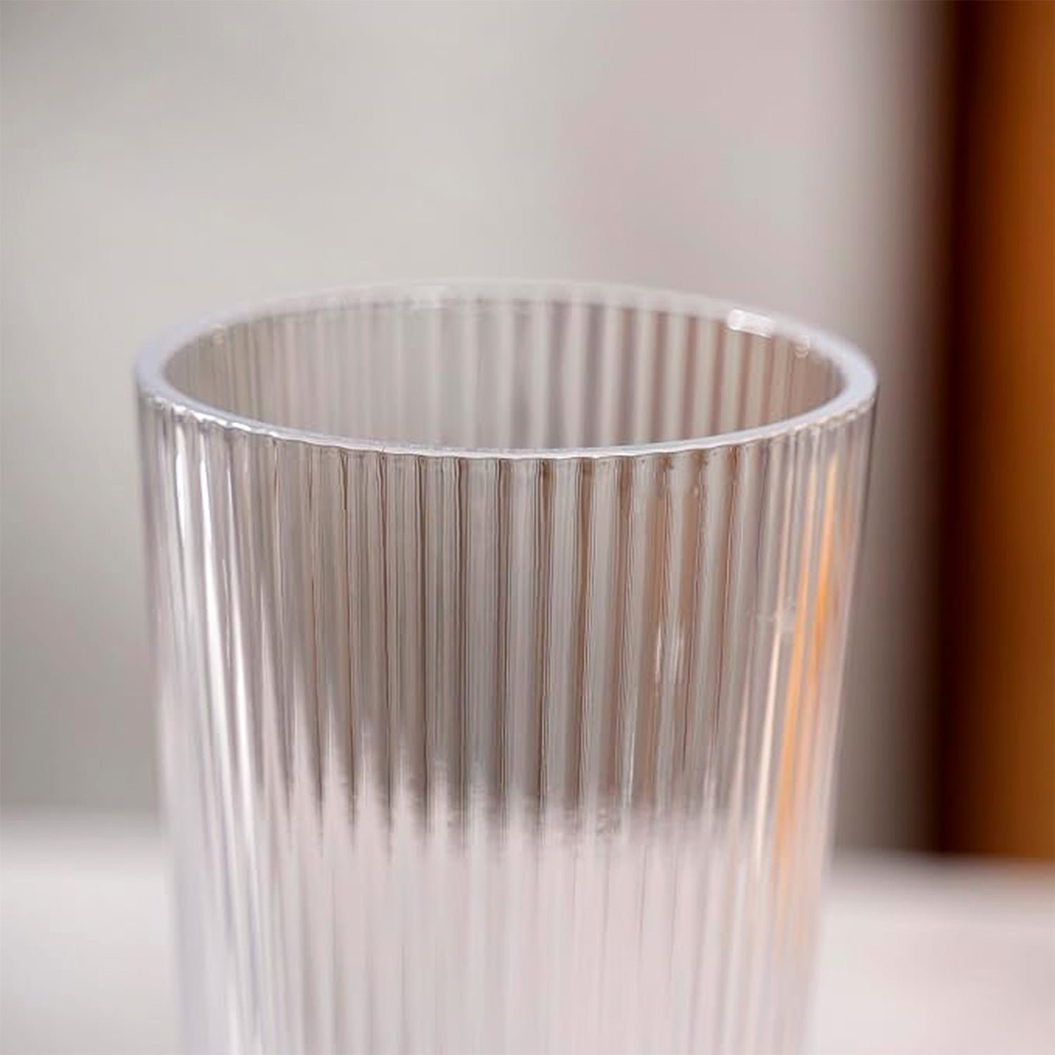 Plastic Glass Set – 6 Tall Ribbed 300ml Unbreakable Glasses