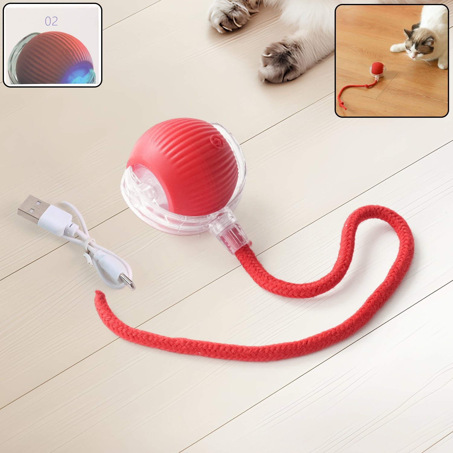 Interactive Cat Toy Ball – LED Light & Detachable Tail