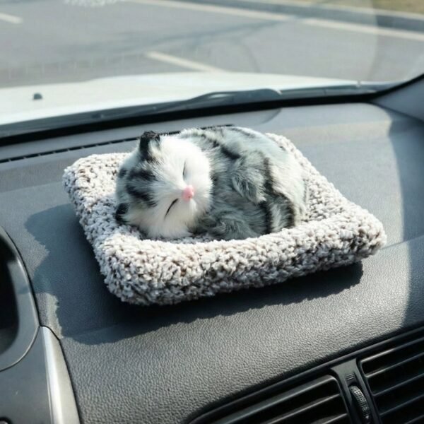 Plush Cat Dashboard Showpiece – Soft Closed-Eye Design