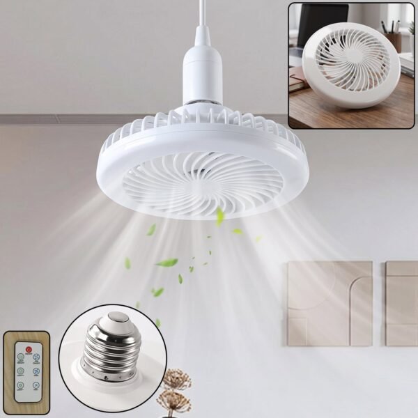 Remote Control Ceiling Fan with Light, E27 Socket LED Lamp Fan for Home (1 Set)