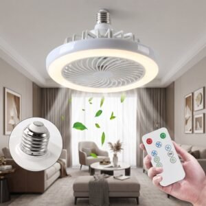 Remote Control Ceiling Fan with Light, E27 Socket LED Lamp Fan for Home (1 Set)
