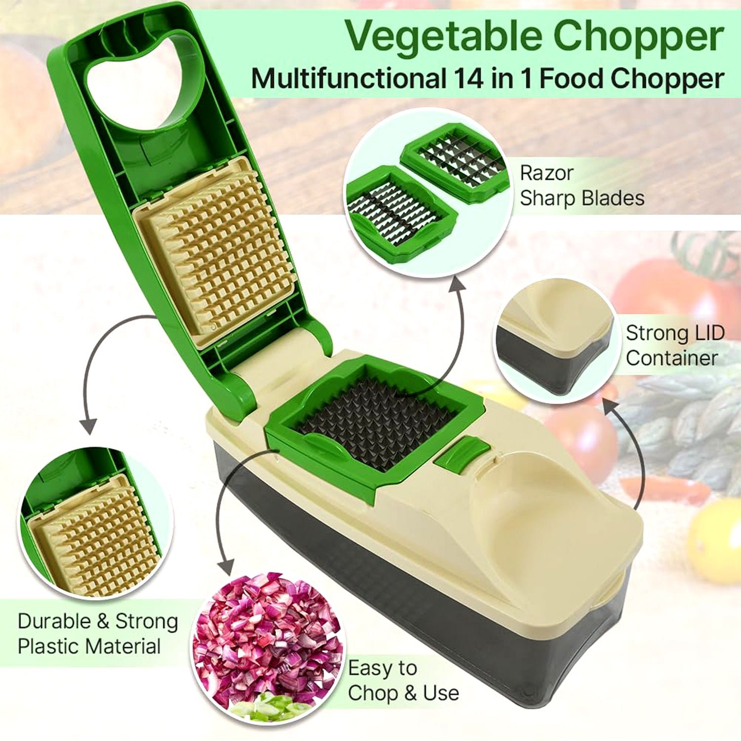 Vegetable Chopper – Quick Nicer Dicer with 4 Stainless Blades
