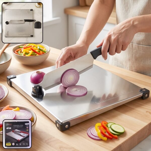 Stainless Steel 2 in 1 Cut and Chop Board with Knife and Sharpener...