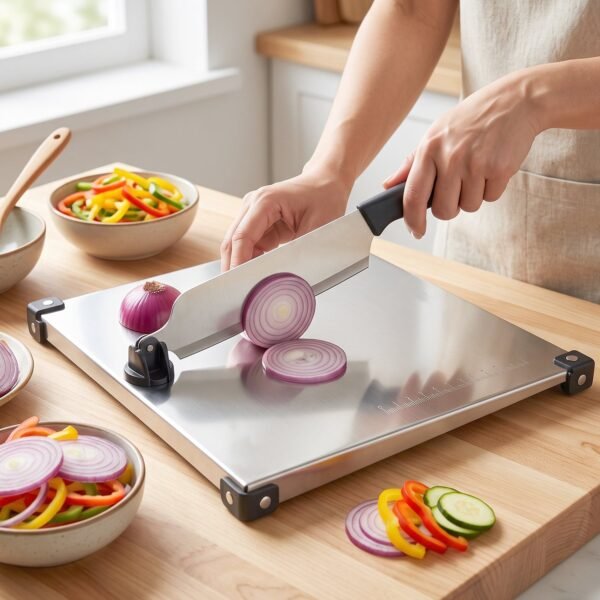 Stainless Steel 2 in 1 Cut and Chop Board with Knife and Sharpener...
