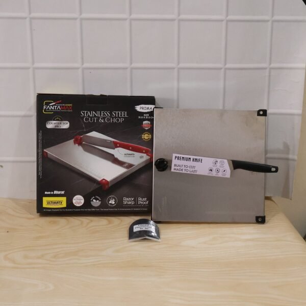 Stainless Steel 2 in 1 Cut and Chop Board with Knife and Sharpener...