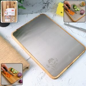 Steel Oak Cutting Board – Durable 35x25 cm with Wooden Handle