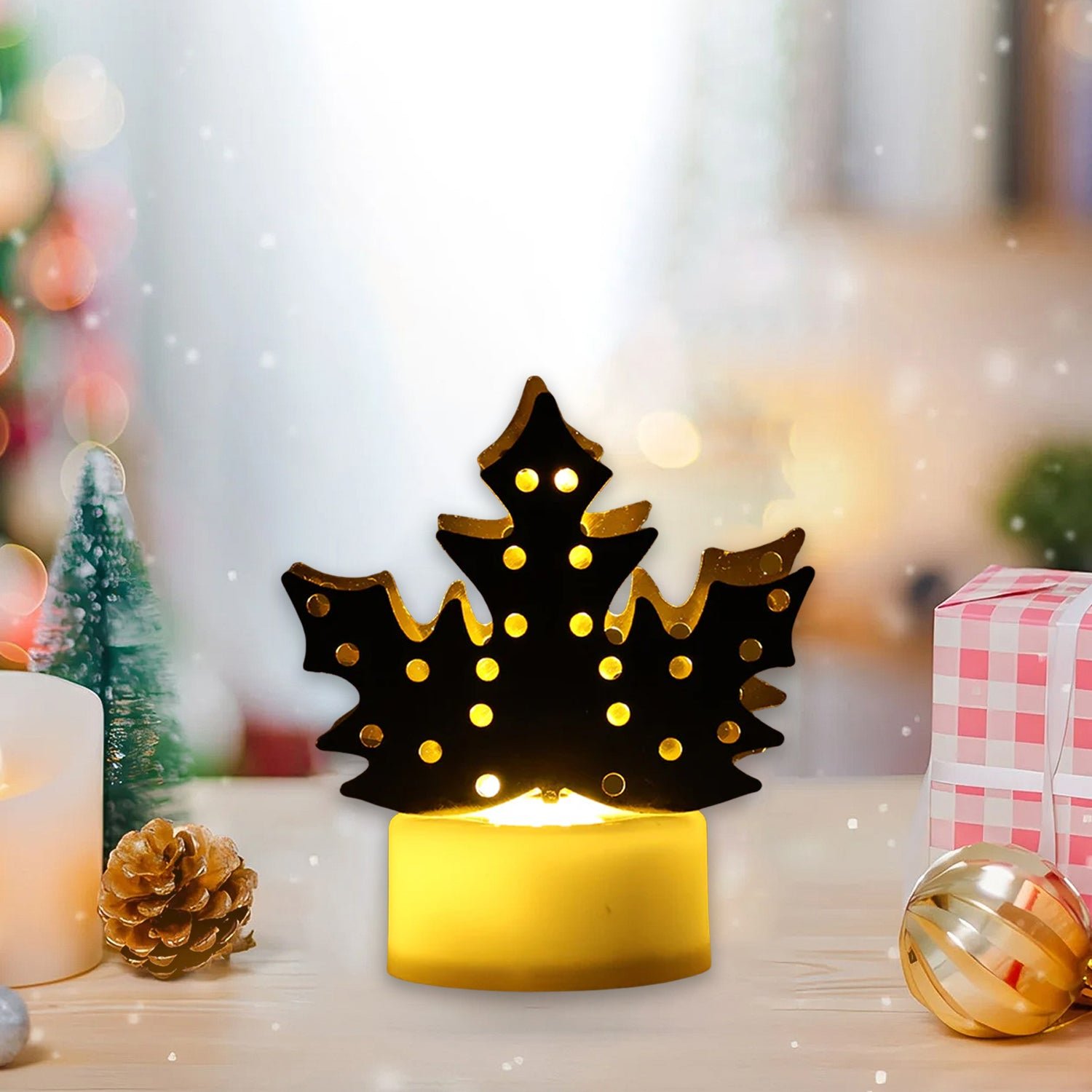 LED Gold Metal Leaf Diya Lamp – Battery Operated Festive Glow