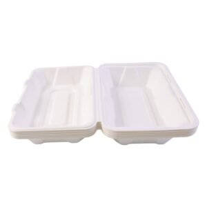 Bagasse Clamshell Food Box – Eco-Friendly 9x6 Inch Disposable Set