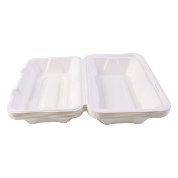Bagasse Clamshell Food Box – Eco-Friendly 9x6 Inch Disposable Set