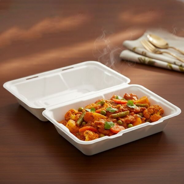 Bagasse Clamshell Food Box – Eco-Friendly 9x6 Inch Disposable Set