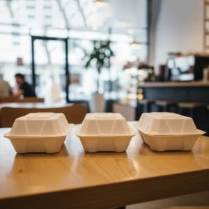 Bagasse Clamshell Food Box – Eco-Friendly 9x6 Inch Disposable Set