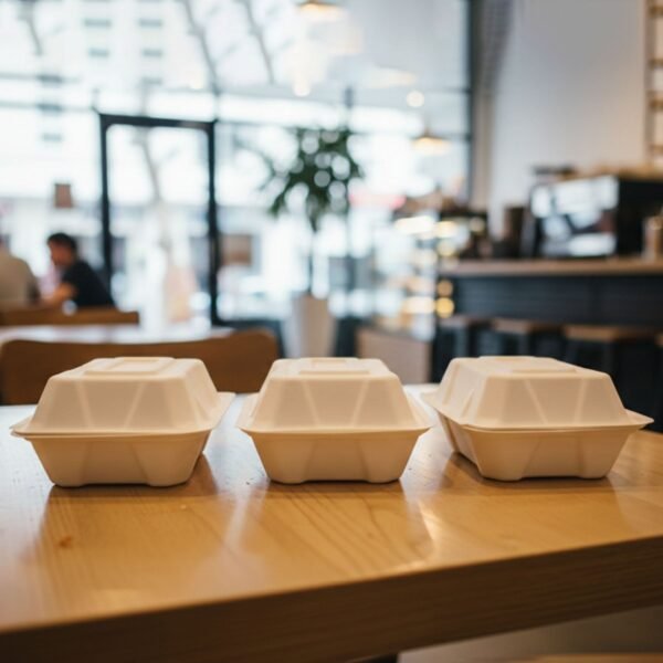 Bagasse Clamshell Food Box – Eco-Friendly 9x6 Inch Disposable Set