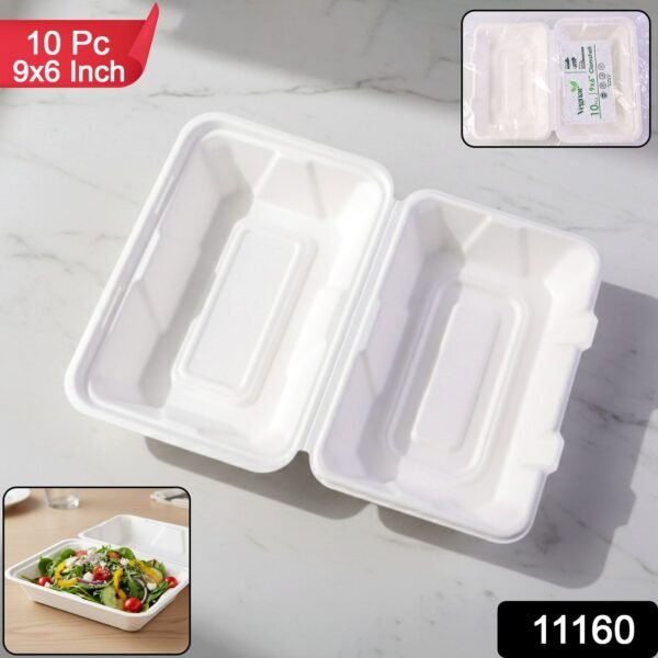 Bagasse Clamshell Food Box – Eco-Friendly 9x6 Inch Disposable Set